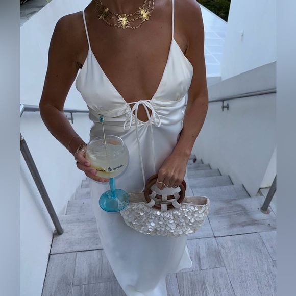 Zara dress midi maxi ivory satin tied slip evening summer wedding party - Picture 6 of 16